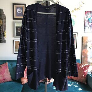 TRIBEKKA 44 size 1X Navy Blue Textured Open Cardigan Sweater with Pockets